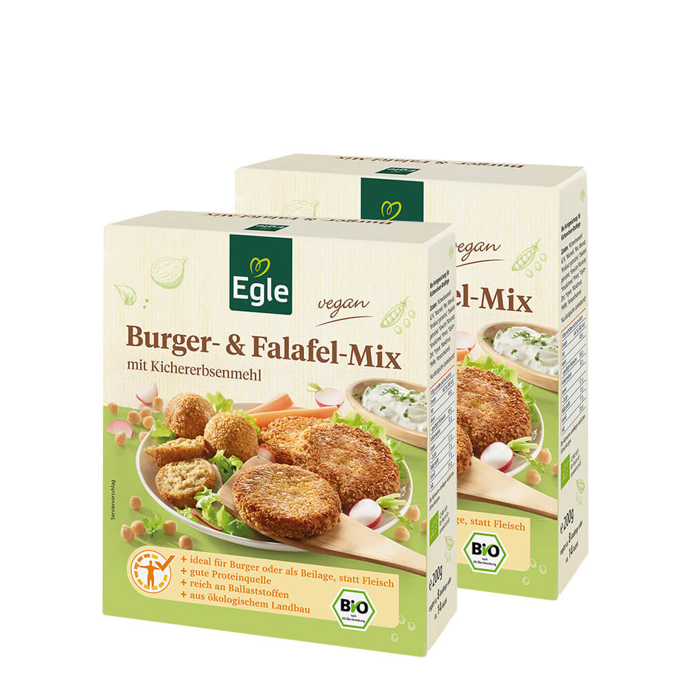  Bio Burger- & Falafel-Mix mit Kichererbsenmehl, 2 x 200 g-Aktion